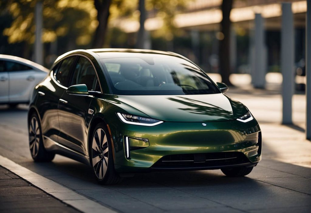 a green electric small sized car parked